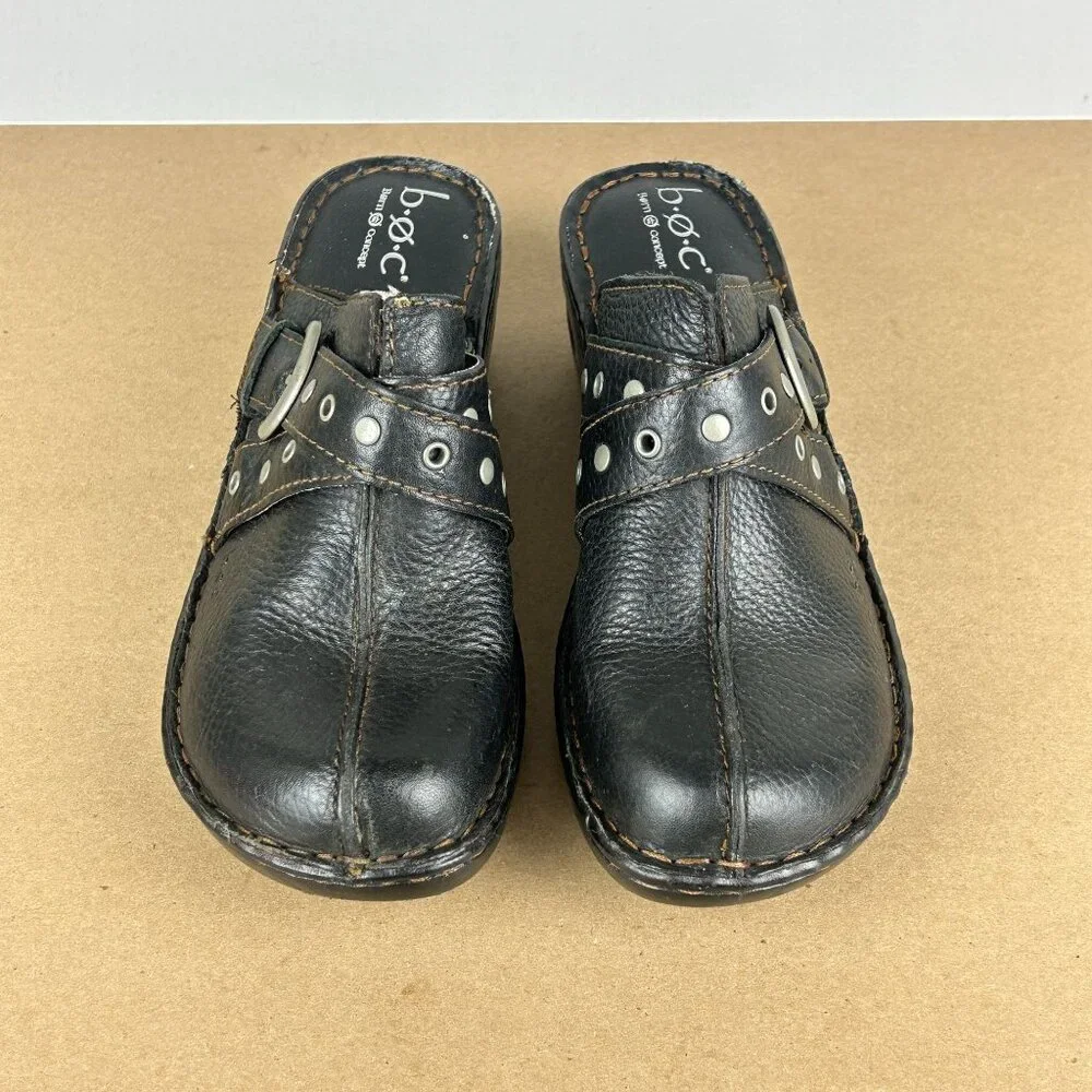 b.o.c. Born Concept Leather Mules Womens 8 Black Buckle Comfort Casual - Picture 2 of 10
